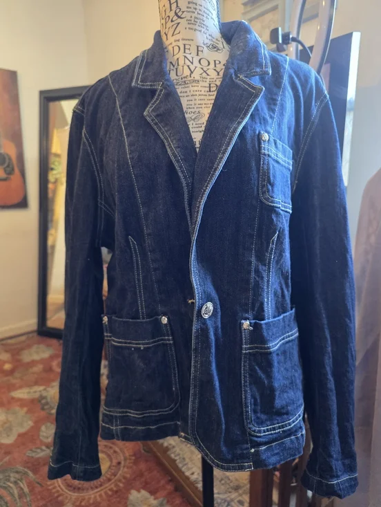 Womans Dark Blue Denim Jacket - Classic Casual Blazer - Picture 3 of 8